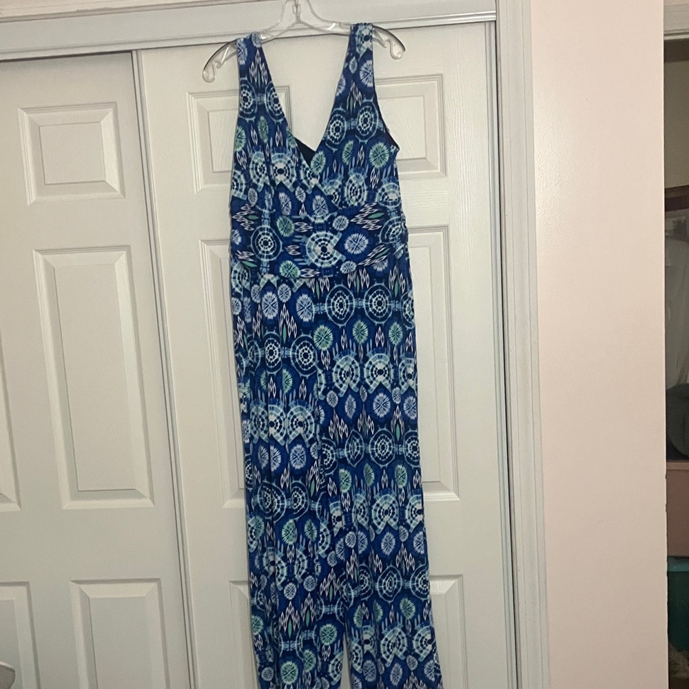 Pappagallo Blue and Green Patterned Jumpsuit